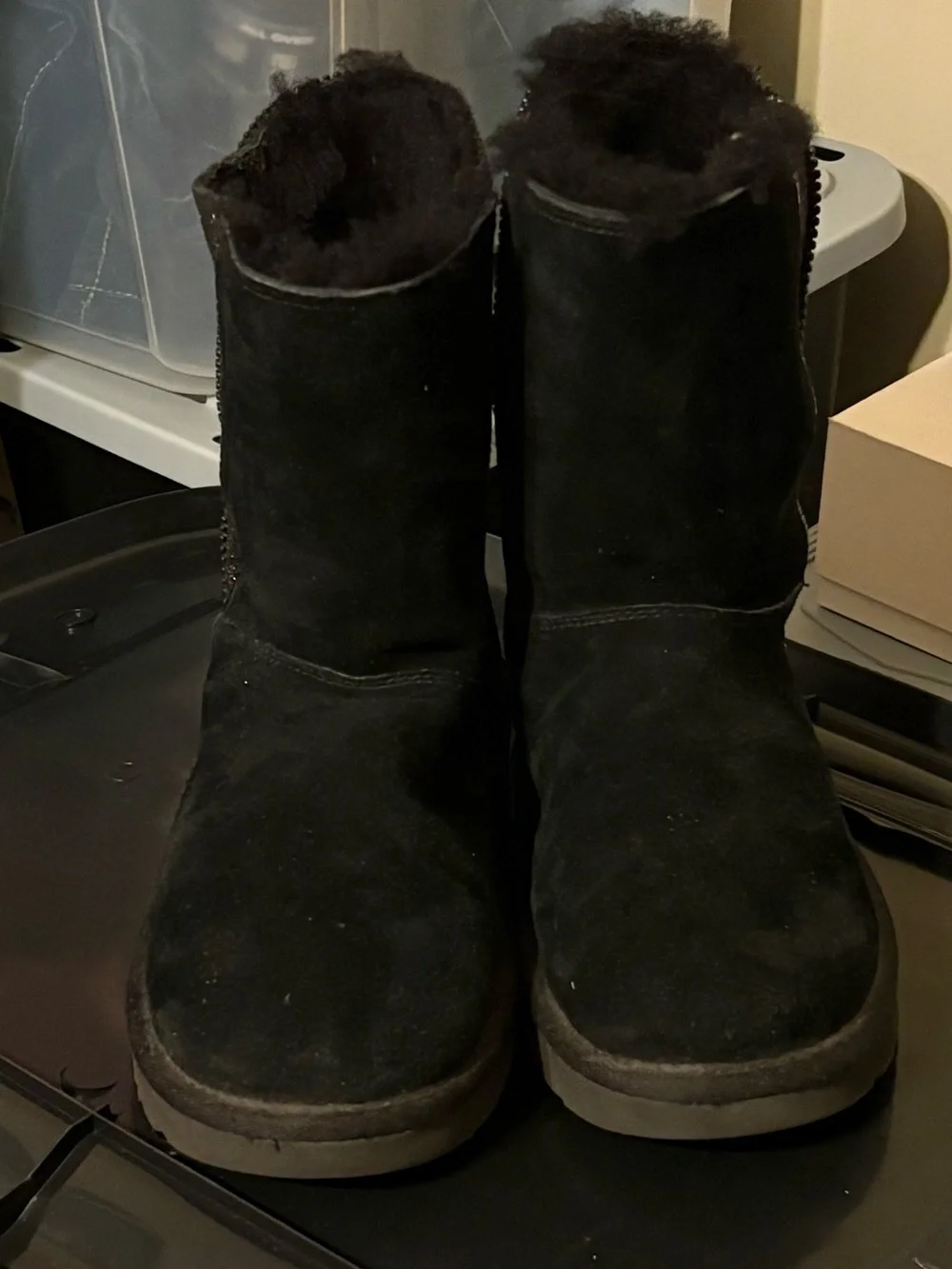 UGG Womens Black Zip Shearling Boot with Sparkle Trim